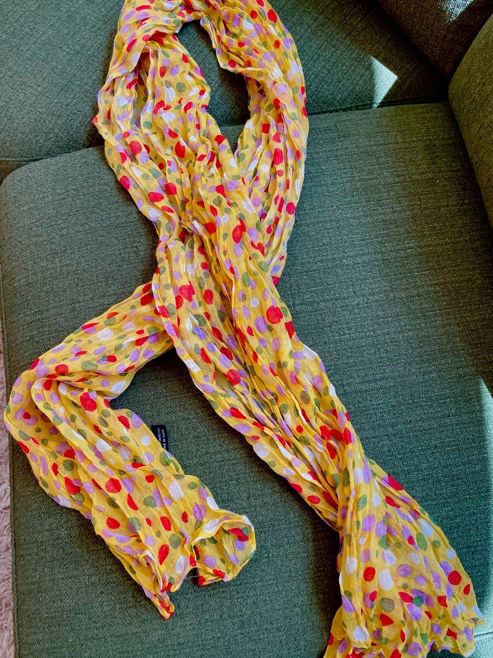 Vintage Gauze Yellow Polka Dot Scarf - Women Accessories
